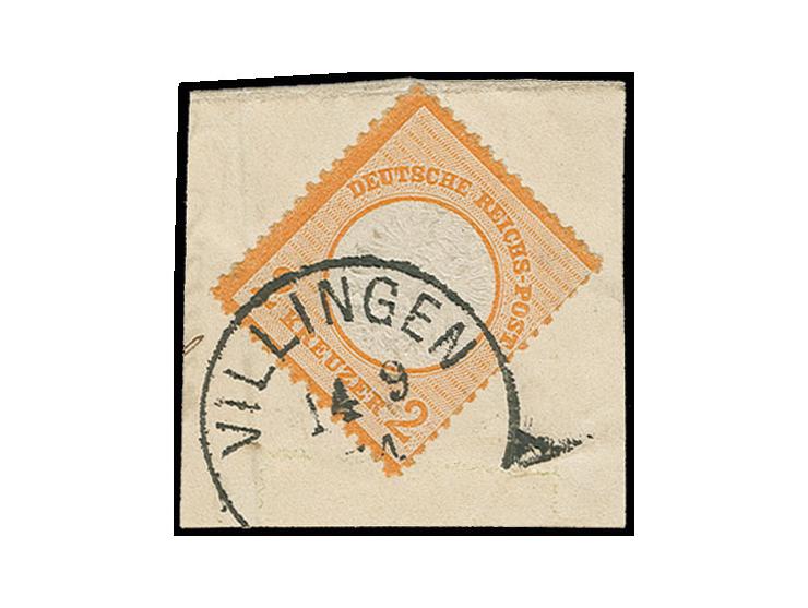 2 Kr. orange mit EKr. "VILLINGEN 14.9.74" auf Briefstück, bis auf 2 kürzere Zähne einwandfrei, Fotoattest Krug BPP