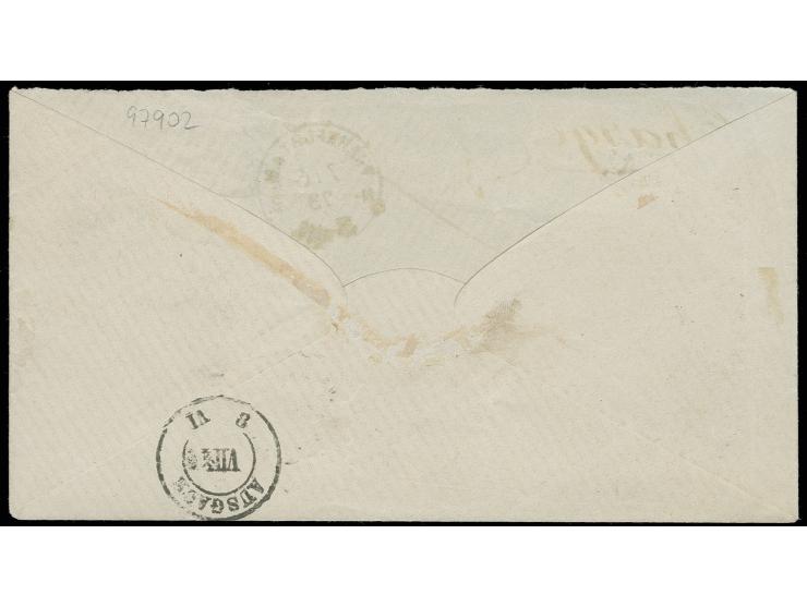 7 Kr. grauultramarin und 3 Kr. rötlichkarmin mit DKr. "FRANKFURT A.M. 7/6 73" auf eingeschriebenem Brief (ohne rückseitige Kl
