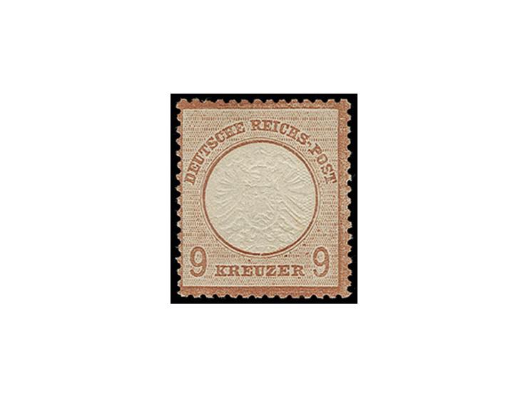 9 Kr. rötlichbraun, farbfrisch in dunkler Nuance, gut geprägt und gezähnt, ungebraucht, tadellos, sign. Gebr. Senf, Fotoattes
