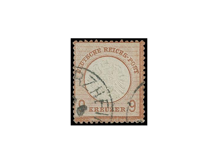 9 Kr. orangebraun mit seltenem Prägefehler "ausgefallene Prägung im unteren Teil des Adlers links", Feld 142, mit EKr. von Pf