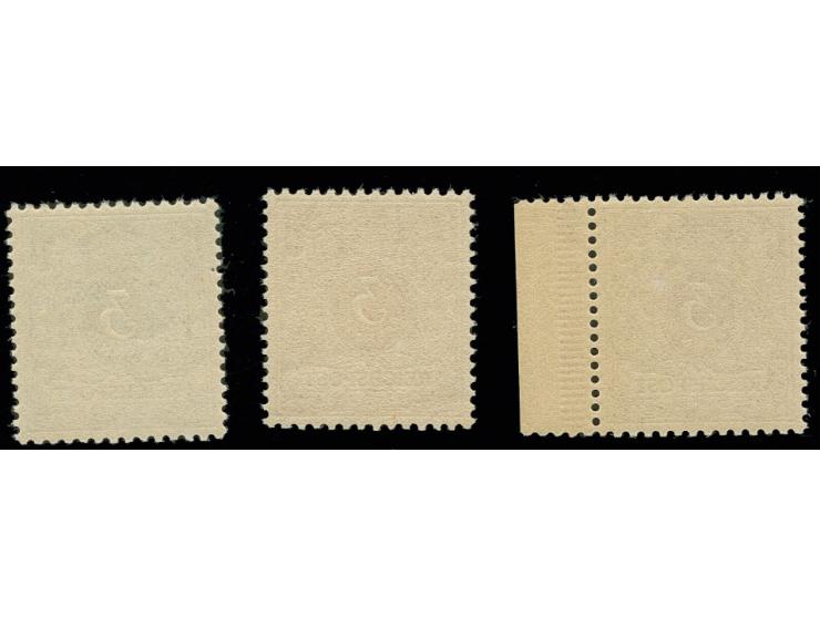 3 Pfg., Netzaufdruckprobe, 6 Werte kpl., je 3 Stück ungebraucht bzw. postfrisch, dabei ein Seiten- und ein Oberrandstück, 2 u