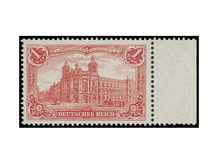 1 M. karminrot, rechtes Randstück, postfrisch, Kabinett, Fotoattest Jäschke-L. BPP (Mi. 1.900,-)