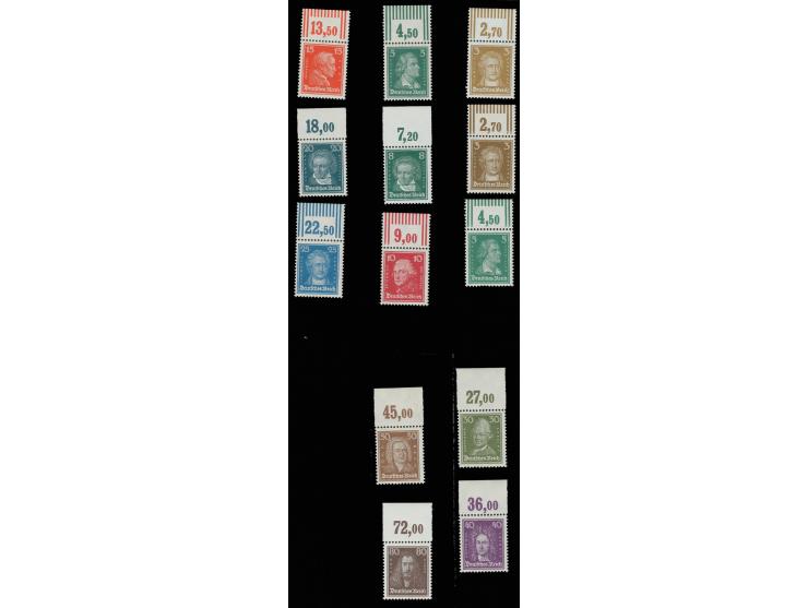 Berühmte Deutsche 3-80 Pfg. kpl. einheitlich mit Oberrand von Feld 9, postfrisch, Kabinett