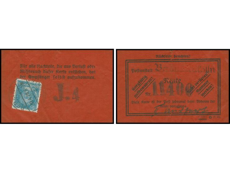 Berühmte Deutsche 25 Pfg. mit Stempel "BERLIN-NEUKÖLLN 30.4.28" als Gebühr für die Zweitausfertigung auf roter Rentenausweisk