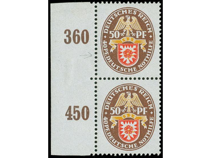 1929, Nothilfe 50 Pfg. mit Plattenfehler "PE" im senkrechten Paar mit Normalmarke mit linkem Bogenrand, postfrisch mit Falzre
