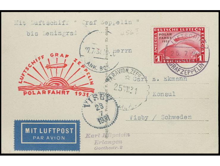 1 M., sauber mit Bordpoststempel auf Karte der Polarfahrt 1931 nach Visby, Kabinett, selten, Fotoattest Schlegel BPP