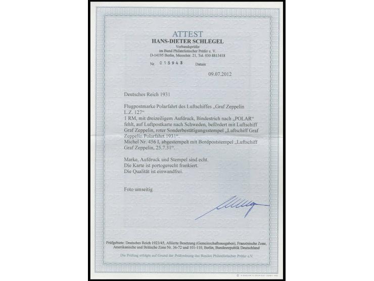 1 M., sauber mit Bordpoststempel auf Karte der Polarfahrt 1931 nach Visby, Kabinett, selten, Fotoattest Schlegel BPP