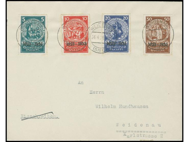 Nothilfe-Blockmarken 5-50 Pfg. kpl. mit Stempel "WEIDENAU (SIEG) 24.4.34" auf philatelistischem Umschlag