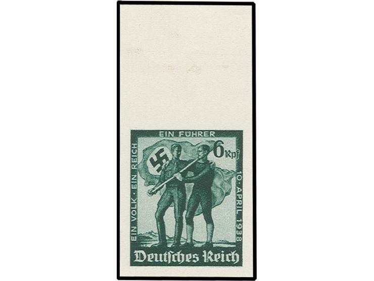 1938, Volksabstimmung in Österreich 6 Pfg., ungezähntes Oberrandstück, postfrisch, Oberrand etwas aufgerauht, Marke selbst ta