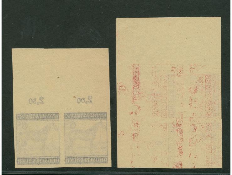 1943, Großer Preis von Wien 6 und 12 Pfg., Probedrucke auf gelblichem Kunstdruckpapier, je im waagerechten Paar vom Bogenrand