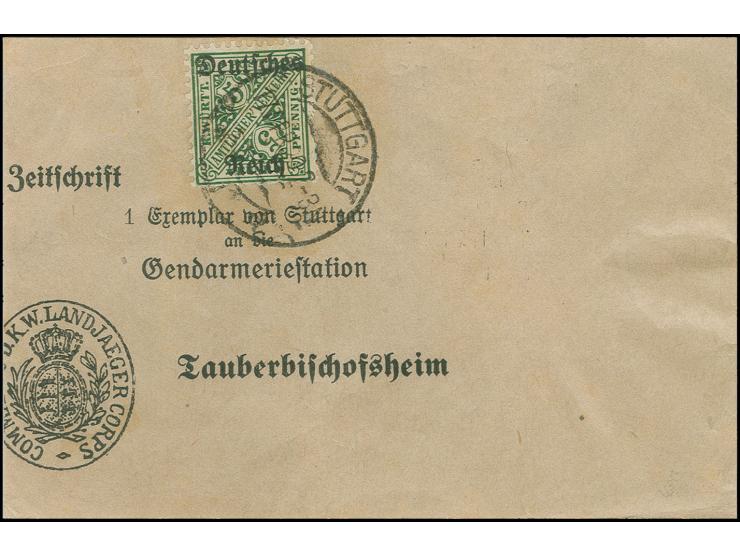 5 Pfg. als portogerechte Einzelfrankatur auf Drucksachen-Streifband von "STUTTGART 17.4.20" nach Tauberbischofsheim, Marke mi