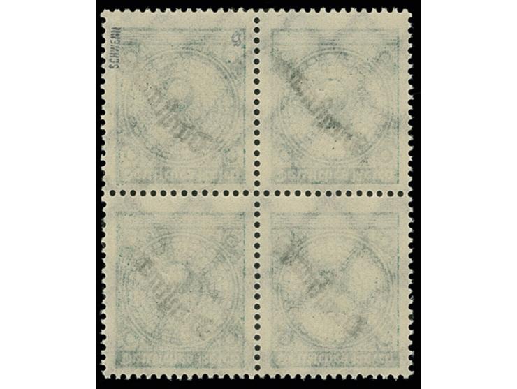 1923, Rentenmark 5 Pfg. mit kopfstehendem Aufdruck im 4er-Block, postfrisch, ein Wert sign. Schwenn, Fotoattest H.D. Schlegel