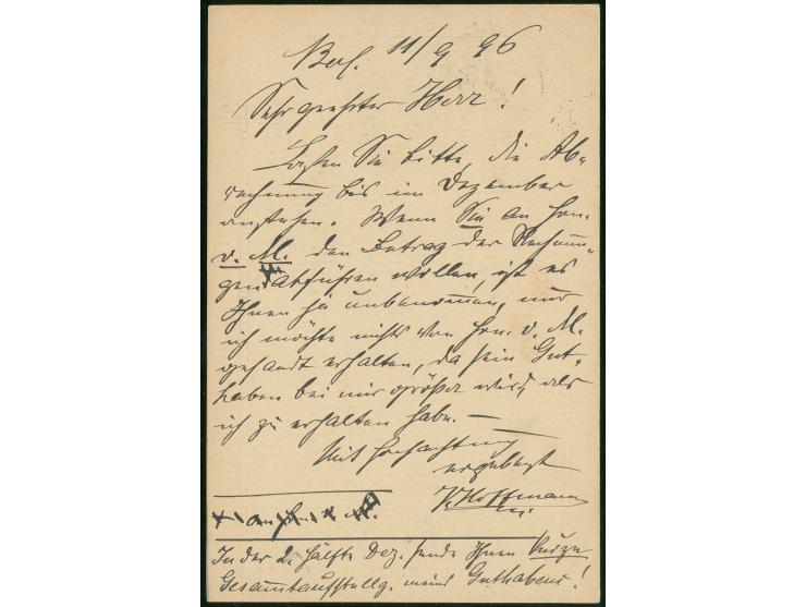 GANZSACHEN: 1894/95, Karte 10 Pfg. mit Plattenfehler "P im rechten PFENNIG mit kurzem Fuß" von "BERLIN 11.9.96" nach Riga, Pr