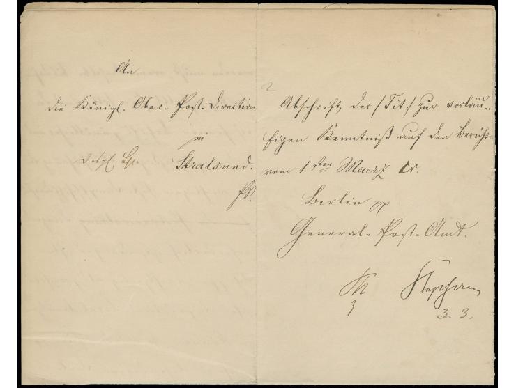 DIVERSES: 1865, Heinrich v. Stephan, eigenhändige Unterschrift auf Abschrift eines Briefes vom 3.3.1865 an Marineminister v. 