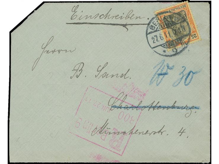 1911, "R Berlin 9 / JUN 27.11", Einschreibeautomaten-Stempel auf R-Ortsbrief mit Germania 25 Pfg. (kleine Mängel) gestempelt 