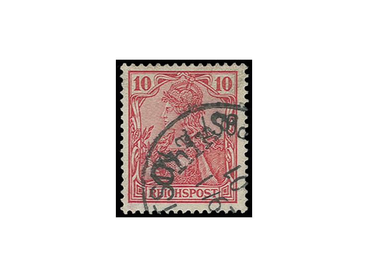 Handstempelaufdrucke: 10 Pfg. mit sauberem Stempel von Tientsin vom 29.1.01, sign. Köhler und Jakubek (Mi. 1.100,-)