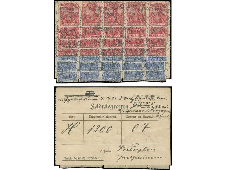 Offiziers-Feldtelegramm, rückseitig frankiert mit Germania Reichspost 10 Pfg. (20) und 20 Pfg. (15), jeder Wert einzeln entwe