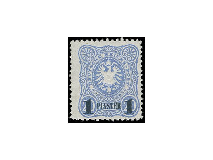 1884, 1 Pia., Aufdruck blauschwarz, verbreitertes Format, ungebraucht, bis auf einige punkthelle Stellen keine weiteren Mänge
