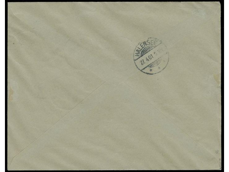 1897, 3 Pfg. hellockerbraun-50 Pfg. kpl. auf R-Brief von "FRIEDRICH-WILHELMSHAFEN 8/2 01" nach Halensee mit Ankunftsstempel, 