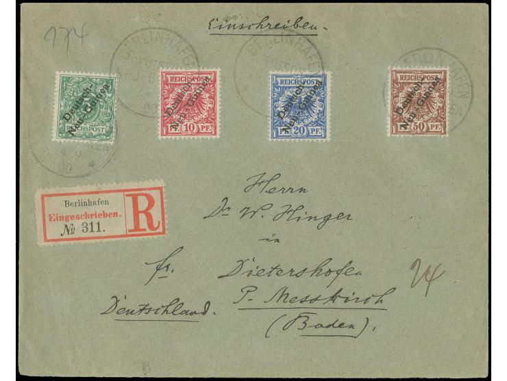 5-20 und 50 Pfg. auf R-Brief von "BERLINHAFEN 24 9 00" nach Messkirch mit Ankunftsstempel von Lindau