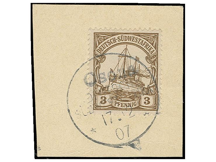 STEMPEL: "OSONA", schwarzer Wanderstempel vom 17.12.07 auf 3 Pfg. auf Briefstück, Kabinett, Fotoattest Jäschke-L. BPP