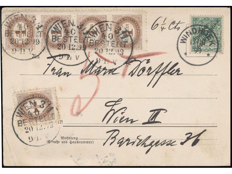 1898, 5 Pfg. mit Stempel "WINDHOEK 17.10." auf unterfrankierter Ansichtskarte mit handschriftlichem Taxvermerk "5 T" und Umre