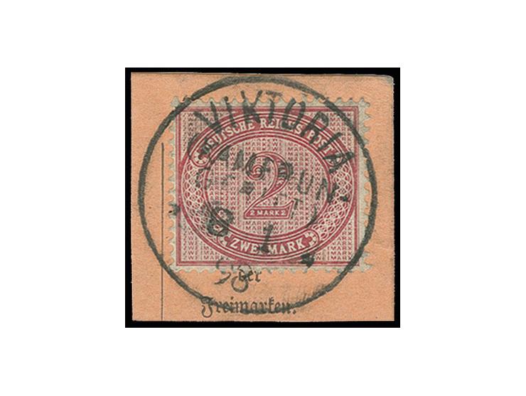 2 M. dunkelrotkarmin mit zentrischem "VICTORIA (KAMERUN-GEBIET) 8 1 98" auf Formularausschnitt, Kabinett, Fotoattest Jäschke-