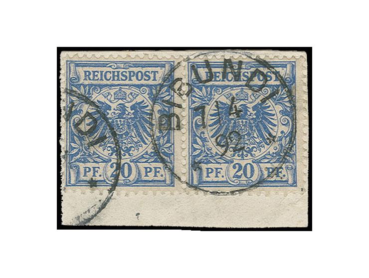 20 Pfg. blau im waagerechten Paar mit EKr. "BIBUNDI 7/4 92" auf Briefstück, Pracht, Fotoattest Jäschke-L. BPP