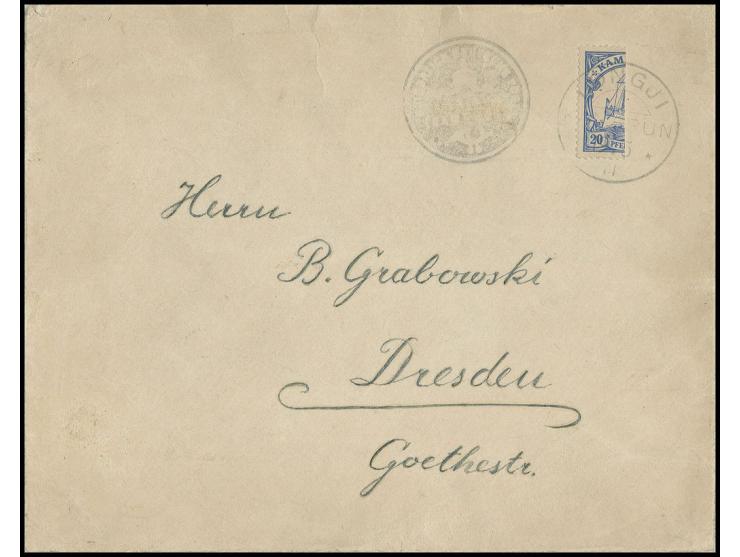 1900, ohne Wasserzeichen: Longji-Provisorium 20 Pfg., senkrecht halbiert mit sauberem Stempel "LONGJI 19/5 11" und nebengeset