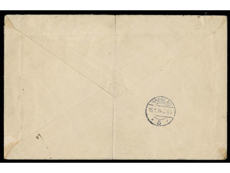 "UKOKU KAMERUN 19.12.13", zweimal sehr klar auf Einschreibe-Brief mit 20 Pfg. (2) und 10 (2) sowie R-Zettel "Ukoko (Kamerun)"