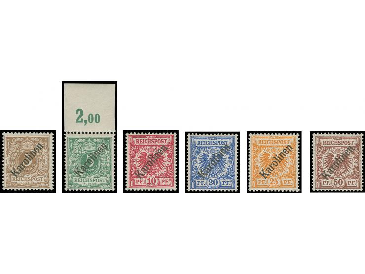 1899, Diagonalaufdruck 3-50 Pfg. kpl., dabei 5 Pfg. Oberrandstück, alle postfrisch in tadelloser Erhaltung, Kabinett, diverse