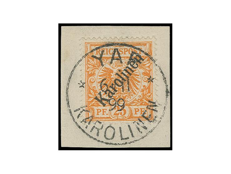 25 Pfg. mit zentrischem Stempel "YAP 6/11 99" auf Briefstück, Sorte II, sign. Thier, Fotoatteste Bothe BPP und R. Steuer BPP