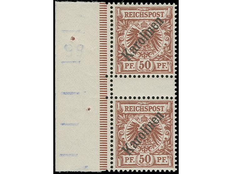 50 Pfg. im senkrechten Zwischenstegpaar vom linken Bogenrand, postfrisch, Kabinett (Mi. 6.000,-)