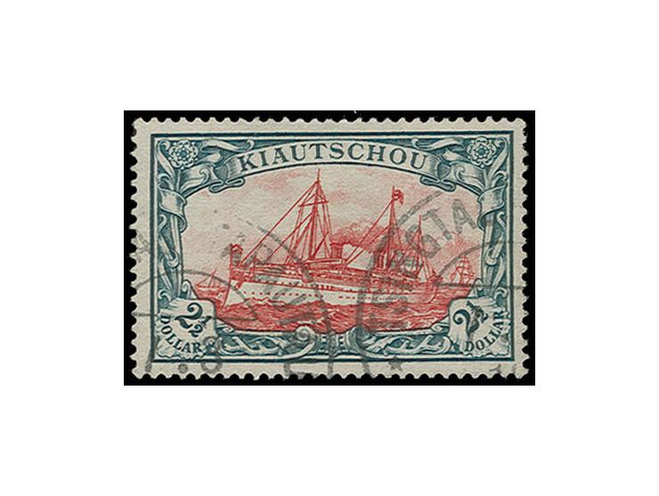 1905, ohne Wasserzeichen: 2½ $, gezähnt 26:17 mit sauberen Stempeln "TSINGTAU-TAPAUTAU 7.3 ..."; ein sehr schönes Stück diese