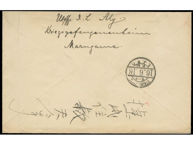 MARUGAME: 1916, Brief mit STPDG-L1, rotem Dreiecksiegel und weiteren Stempeln, alle in rot, nach Tientsin, Pracht