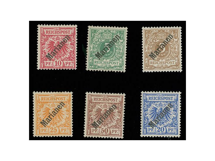 1899/1900, Diagonalaufdruck 3 Pfg.-50 Pfg. kpl., ungebraucht, diverse Signaturen, 3 Pfg. Fotoattest Bothe BPP (1977) und 5 Pf