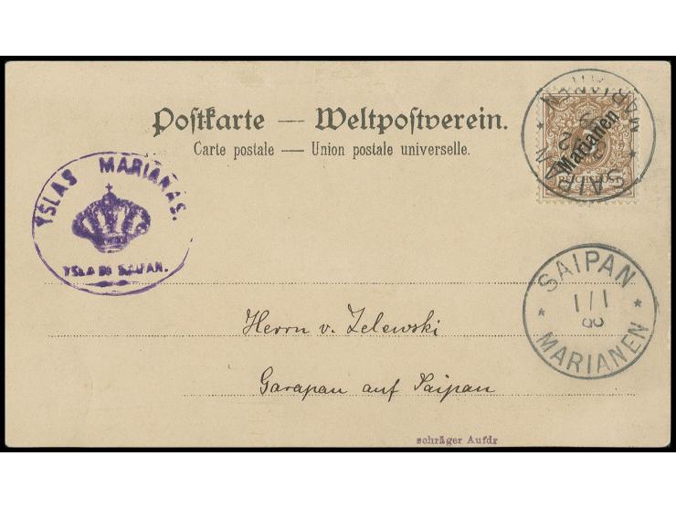 3 Pfg., farbfrisch und gut gezähnt mit zentrischem Stempel "SAIPAN 31/12 99" auf unten leicht verkürzter Ansichtskarte nach G