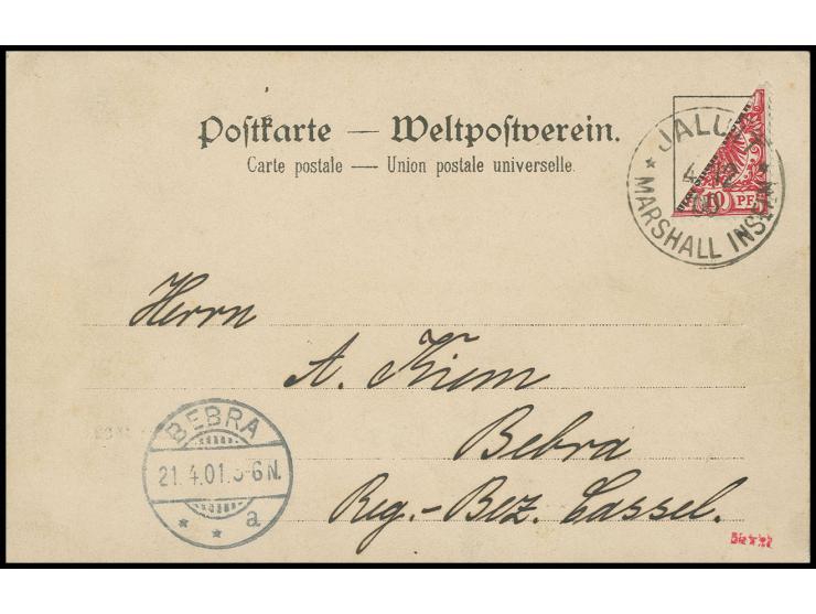 "Marshall-Inseln" 10 Pfg. diagonal halbiert mit sauberem Stempel "JALUIT 4/12 00" auf Ansichtskarte nach Bebra mit Ankunftsst