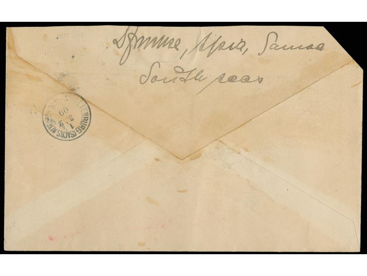 1900, 5-25 Pfg., gestempelt "LEVUKA / FIDI 20 DE 1908" auf R-Brief (linke obere Ecke abgeschrägt) nach Altenburg/S.A. mit R-Z