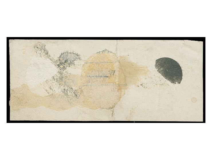"BEZAHLT / Kaiserl. Deutsche Postagentur / Apia 5.3.1889", violetter Ra3 auf 20 Pfg. dunkelultramarin auf Briefstück, die Mar