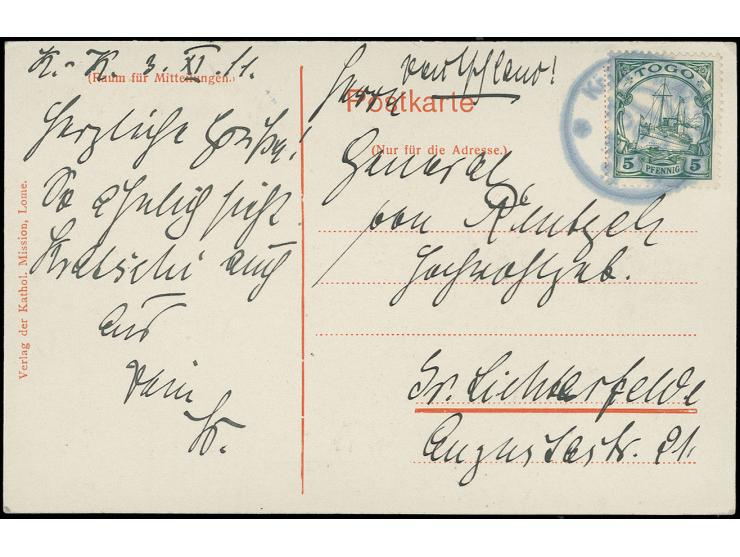 STEMPEL: "KETE-KRATSCHI 5 11 11" auf 5 Pfg. auf Ansichtskarte "Marktplatz von Agome-Palime" nach Lichterfelde, Kabinett, Foto