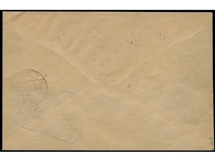 1916, 3 C.  mit Zwischenraumabstand 1,0 mm, waagerechter 10er-Block als portogerechte Mehrfachfrankatur auf eingeschriebenem 