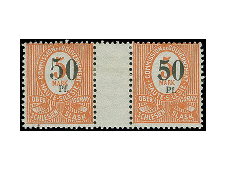 50 Pf. auf 5 M., waagerechtes Zwischenstegpaar in den Typen aVa/Z/aIIa, ungebraucht, Pracht, sign. Müller-Mark, Fotoattest Gr