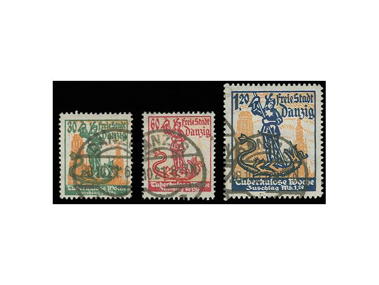 1921, Tuberkulose-Woche 30 Pfg.-1,20 M., je sauber gestempelt "DANZIG 28.10.21", Kabinett, Befund Gruber BPP