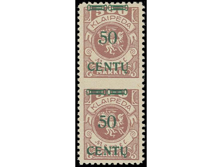 50 C. auf 500 M. im senkrechten Paar, in der Mitte ungezähnt, postfrisch, Kabinett, sign. Dr. Petersen BPP