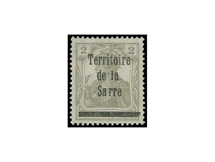 1920, "Sarre" auf Germania: 2 Pf. Germania mit Probeaufdruck "Territoire de la Sarre" mit Balken, postfrisch,leichte Fingersp