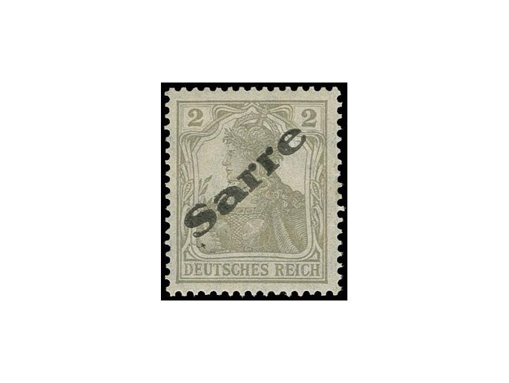 2 Pf. mit Probeaufdruck "SARRE" diagonal, ungebraucht, Fotoattest Braun BPP
