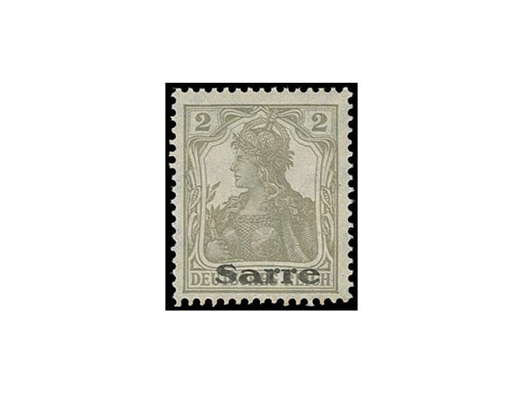 2 Pfg. mit Probeaufdruck "Sarre" waagerecht, ungebraucht, untere Zahnspitzen leicht stockig, private Signatur.