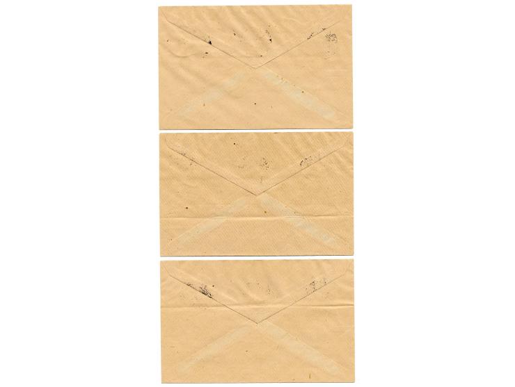 2 Pfg.-1 M. kpl. mit Stempel "DREBACH 12.4.20" auf 3 philatelistischen Umschlägen, einer außerhalb der Frankatur gefaltet, si