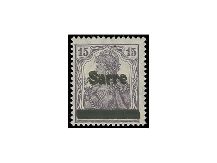 1920, "Sarre" auf Germania: 15 Pfg. grauviolett mit doppeltem Aufdruck der Abart "N", postfrisch, Pracht, sign. ArGe Saar und